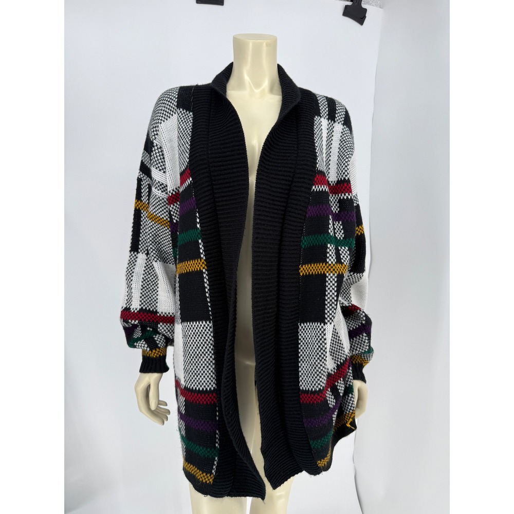 Vintage 90s‎ Huntington Ridge Plaid Colorblock Cardigan USA Small Oversized